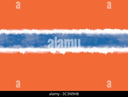Ein blauer Pinselstrich mit einem weißen Rand wird auf einem orangefarbenen Hintergrund gesetzt Stockfoto
