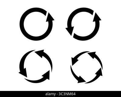 Vektorsatz von Kreispfeilsymbolen, einschließlich Symbole für Aktualisieren, Neuladen, Wiederholen, Drehen und Wiederverwenden. Perfekt für UI/UX, Apps, Websites und Präsentationen Stock Vektor