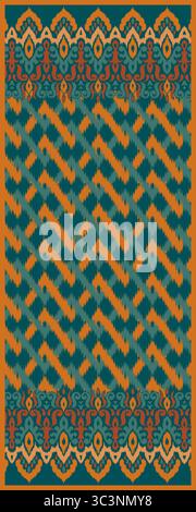 Ein Ikat-Muster in Orange und Petrol sorgt für ein lebendiges Design Stockfoto