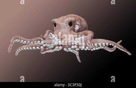 3D-Darstellung eines großen Oktopus. Stockfoto