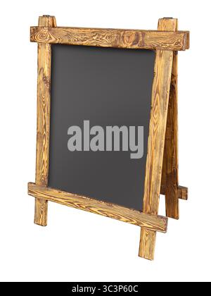 Leere Tafel mit Holzrahmen auf transparentem Hintergrund, ideal für Restaurantmenüs oder Werbebotschaften Stockfoto