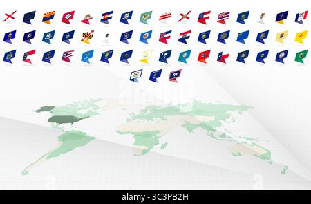 Alphabetisch geordnete US-Landesflaggen im modernen Design. USA Flags Kollektion. Stock Vektor