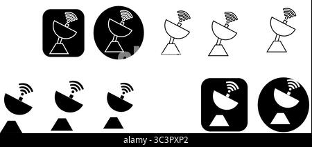 Satellitenschüsensymbole für Technologie, Kommunikation und globale Netzwerkdatenübertragung mit Stil Stock Vektor