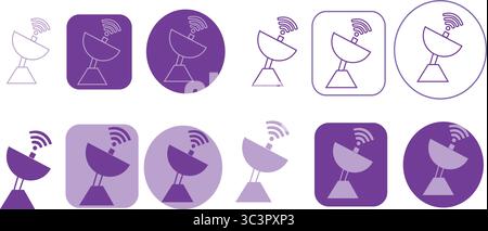 Satellitenschüsensymbole für Technologie, Kommunikation und globale Netzwerkdatenübertragung mit Stil Stock Vektor