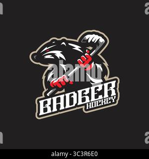 Badger Maskottchenlogodesign mit Concept-Stil für Abzeichen, Emblem und T-Shirt. Illustration des Eishockey-Dachses. Stock Vektor