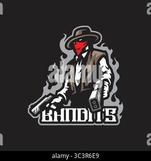 Bandits Maskottchen-Logodesign mit Concept-Stil für Abzeichen, Emblem und T-Shirt-Druck. Banditen-Illustration mit Waffen in der Hand. Stock Vektor