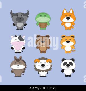 Tiermaskottchen. Niedliche Tiere Stock Vector Pack. Stock Vektor