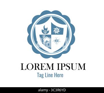 Verschiedene Symbol-basierte Logo-Vektor-Illustration für Naturkatastrophen-Management mit Dummy-Text und weißem Hintergrund, für NGO oder Nichtregierungsorganisationen Stock Vektor
