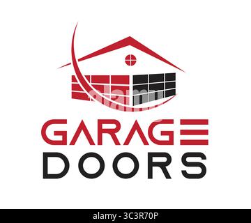Wohnhaus Garagentore Symbol basierte Logo Vektor Illustration mit Dummy Text für Mehrzweck-Verwendung, weißer Hintergrund. Stock Vektor