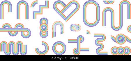 Zen arch colorful set, simple rainbow line arch and shapes. Geometric Japanese zen pattern minimal elements Stock Vektor