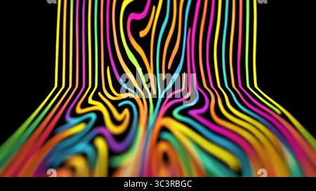 Farbkurvenlinien auf schwarzem BG 3D-Rendering Stockfoto