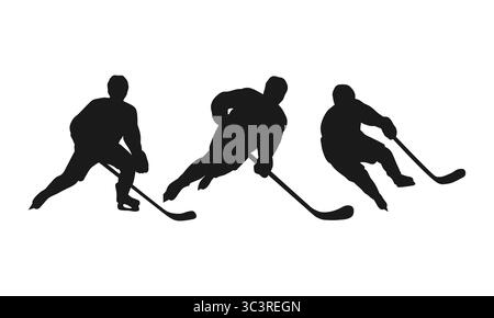Silhouetten von Hockeyspielern. Silhouetten von Hockeyspielern in verschiedenen Posen. Stock Vektor