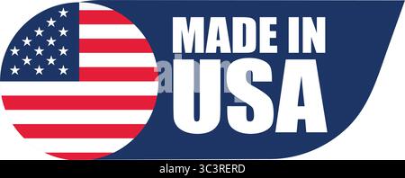 „Made in USA“-Etikett mit Flagge – Vektorabzeichen für Herkunftsland, Export und Produktverpackung Stock Vektor