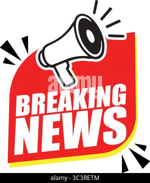 Breaking News Banner mit Megaphone – Vector Announcement Label für dringende Nachrichten, Veranstaltungen und Launch Alerts Stock Vektor