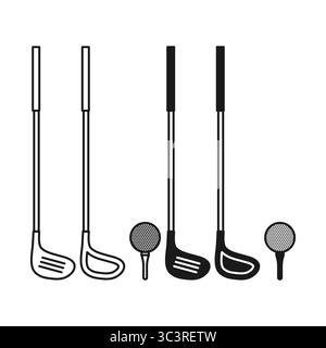Golfschläger und -Bälle Flat Black und Outline Style. Outdoor-Sport. Entspannungsaktivitäten. Stock Vektor