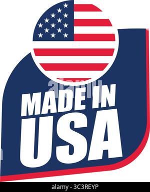 „Made in USA“-Etikett mit Flagge – Vektorabzeichen für Herkunftsland, Export und Produktverpackung Stock Vektor