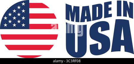 „Made in USA“-Etikett mit Flagge – Vektorabzeichen für Herkunftsland, Export und Produktverpackung Stock Vektor