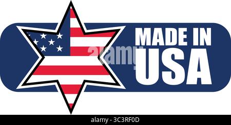 „Made in USA“-Etikett mit Flagge – Vektorabzeichen für Herkunftsland, Export und Produktverpackung Stock Vektor