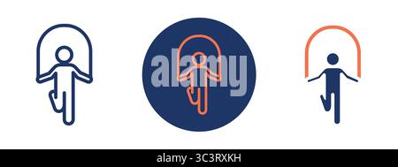 Drei Personen werden in verschiedenen Stellungen gezeigt, von denen eine Seilspringen ist. Das Bild ist eine Sammlung von drei verschiedenen Zeichnungen von Menschen, die verschiedene machen Stock Vektor