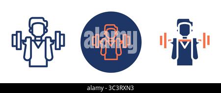 Drei Personen heben Gewichte. Die erste Person hebt eine Kurzhantel, die zweite Person hebt eine Langhantel und die dritte Person hebt einen Ken Stock Vektor