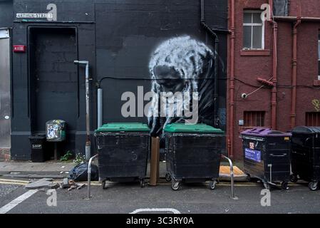 Porträt von Arthur, von Shona Hardie, einer beliebten Figur, die viele Jahre auf den Straßen von Leith, Edinburgh, Schottland, Großbritannien lebte. Stockfoto