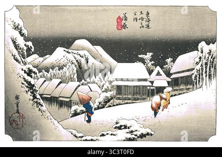 53 Stationen des Tokaido (Hoeido-Ausgabe) von Utagawa Hiroshige - 1834: #16, KAMBARA, Schnee am Abend Stockfoto