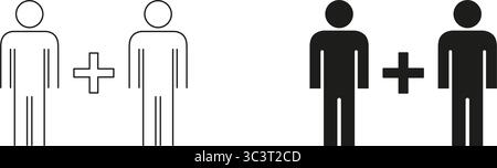 Symbolsatz „Two People Plus“. Outline And Silhouette Symbol Collection Für Zusammenarbeit, Teamwork Und Partnerschaft. Menschliche Verbindung Und Einheit. Isoliert Stock Vektor