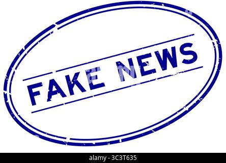 Grunge blaues falsches Nachrichtenwort ovaler Gummisiegelstempel auf weißem Hintergrund Stock Vektor