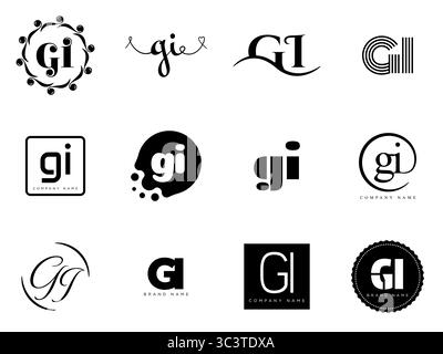 Firmenvorlage für GI-Logo. Buchstaben G und ich schreiben. Setzen Sie mit Designelementen verschiedene klassische Serifenschriftarten und modernen, auffälligen Text. Anfängliche Schriftart Stock Vektor