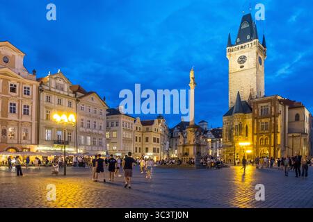 Nacht Blick auf den Altstädter Ring in Prag, Tschechische Republik Stockfoto