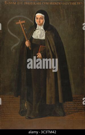 Mutter Jeronima der Himmelfahrt, PCC, von Diego Velázquez (1620) – die nun Jerónima de la Fuente ist ein Porträt von Diego Velázquez, das die Titelnonne darstellt. Velázquez malte Jerónima, das in Öl auf Leinwand ist, 1620. Sie ist heute im Museo del Prado in Madrid, Spanien, ausgestellt. Die spanische katholische Nonne und Äbtissin gründeten das Real Monasterio de Santa Clara (Königliches Kloster der Heiligen Klara) in Intramuros, Manila, Philippinen. Stockfoto