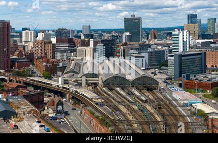 Luftbild der Stadt Manchester mit der Manchester Piccadilly Station Stockfoto