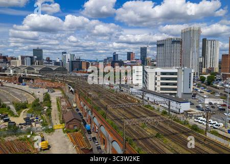 Luftbild der Stadt Manchester mit der Manchester Piccadilly Station Stockfoto