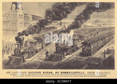 Lithograph für Eisenbahnszene von Currier & Ives Stockfoto