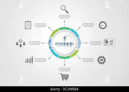 8 Option Infografik-Design mit Symbolpräsentation Business-Infografik-Vorlage kann für Workflow-Diagramme, Infografik und Webdesign verwendet werden. Vektor Stock Vektor