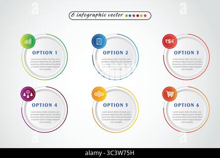 6, Infografik-Designvorlage. Zeitrahmen-Konzept mit 6 Schritten. Kann für Workflow-Layout, Präsentation, Diagramm, Banner, Vektorillustration verwendet werden Stock Vektor