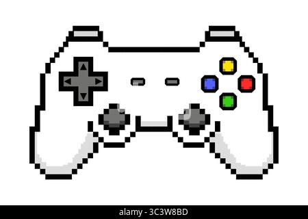 Pixel-Gamepad oder Joystick. Gepixeltes Game-Controller-Symbol mit Knöpfen und Sticks. Pixel-Art-Videospiel-Joypad. Vektorabbildung Stock Vektor