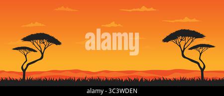 Abend in afrikanischer Savannah Vektor-Illustration. Stock Vektor