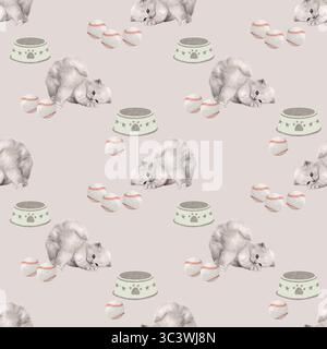 Verspielte Kätzchen Nahtloses Aquarellmuster Stockfoto