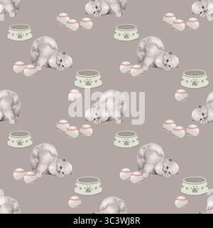 Verspieltes Aquarellmuster mit Tierzubehör Stockfoto