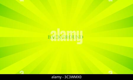 Grüner abstrakter Hintergrund mit gelbem Radialmuster, gestreiftes Comic-Banner, Lichtstrahlen. Vektorabbildung Stock Vektor