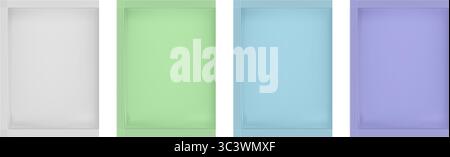 Realistisches Sachet-Modell. Beutel mit weißer, grüner, blauer und violetter Folie. Kosmetische Proben, feuchte Tücher, Zucker, Tee. Vektorabbildung Stock Vektor