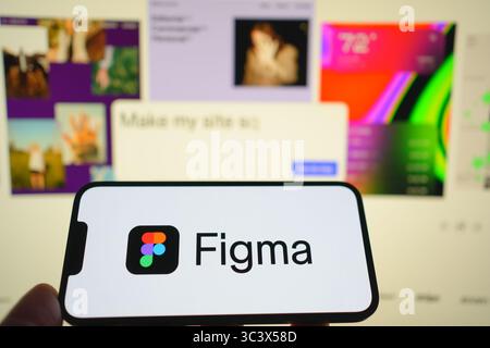 Roosendaal, Niederlande - 27. Juli 2025: Ein Mobiltelefon mit dem Logo von Figma, einer kollaborativen Plattform für das Design von Schnittstellen, mit der Website Stockfoto