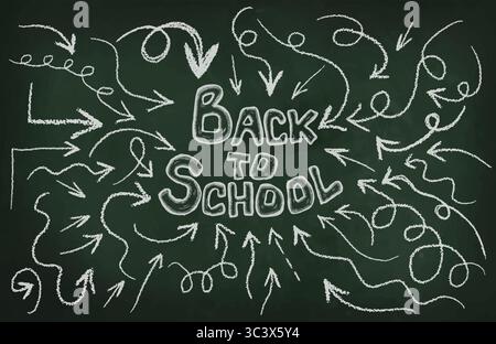 Zurück zur Schule. Pfeile auf dem Brett gezeichnet. Vektorabbildung. Handgemacht, nicht AI Stock Vektor