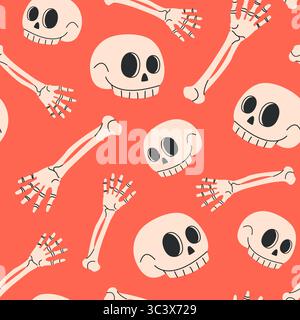 Nahtloses Halloween-Muster mit Schädeln und Knochen. Stock Vektor