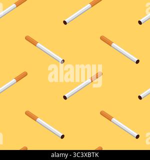 Nahtloses Zigarettenmuster auf gelbem Hintergrund. Illustration des flachen Vektors. Stock Vektor