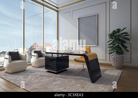 3D-Rendern, Heimbüro, Remote-Arbeiten Stockfoto
