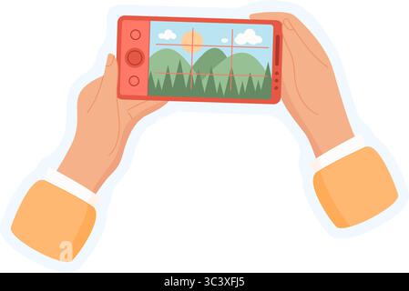 Aufkleber der Hand hält das Telefon Stock Vektor