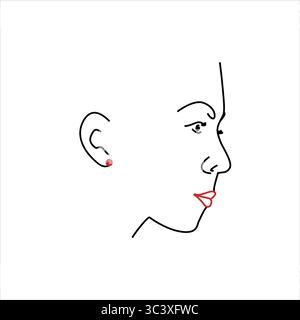 Profilzeilenporträt einer Frau im minimalistischen Stil, menschlicher ernsthafter fokussierter Ausdruck. Stock Vektor
