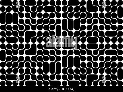 Metaball-Muster. Schaltkreistextur. Schwarze Flüssigkeitstropfen oder Morphformen. Organische Blobs oder nanomolekulare Struktur. Moderner abstrakter Druck mit verbundenen Punkten. Vektorgrafik. Stock Vektor